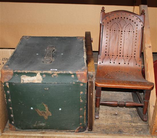 Bagatelle board, childs rocking chair & trunk